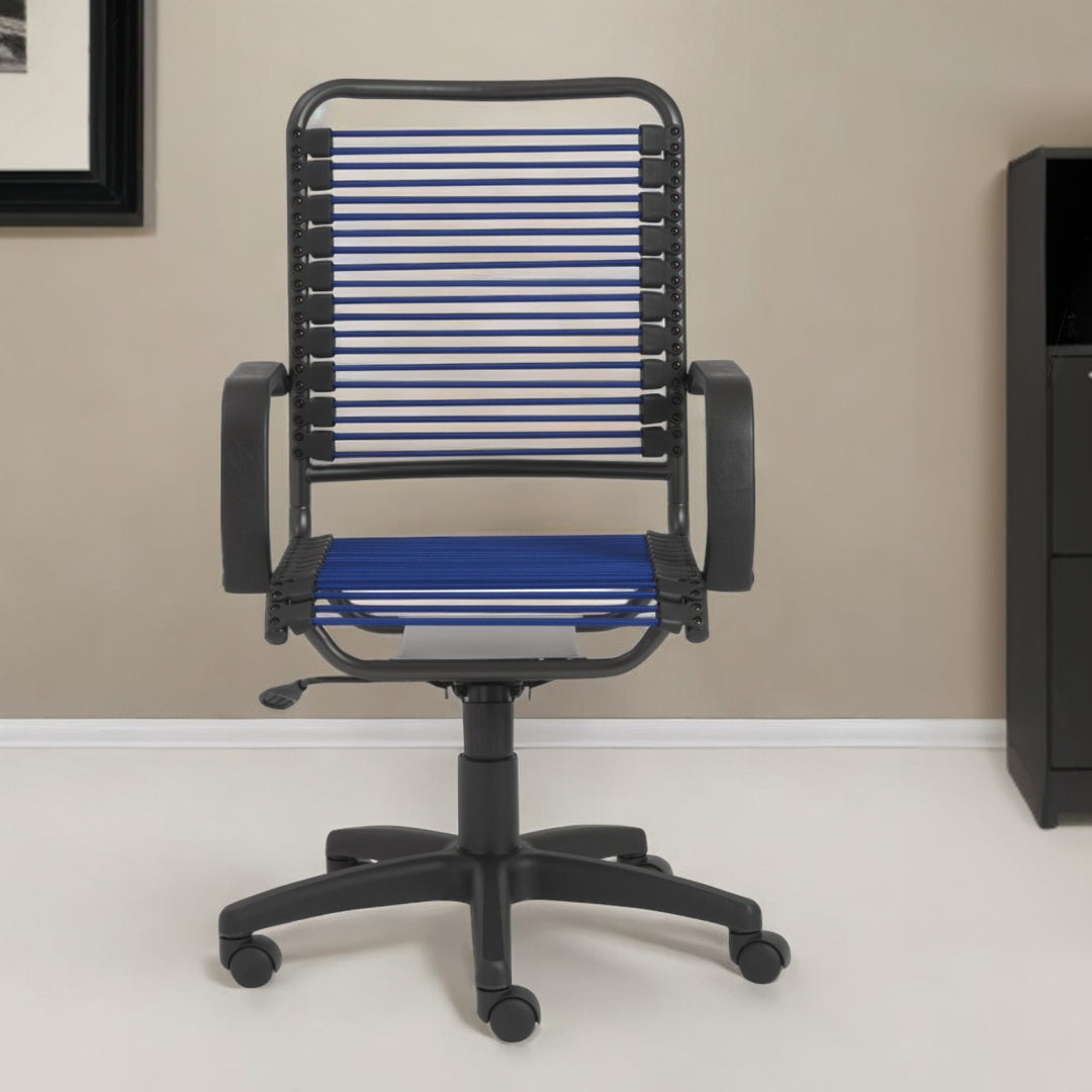 Blue and Black Adjustable Swivel Bungee Rolling Office Chair