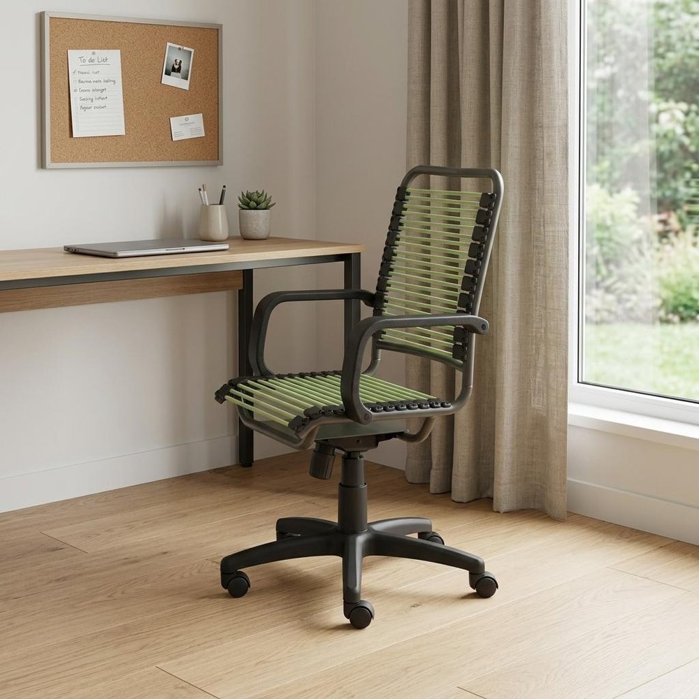 Green and Black Adjustable Swivel Bungee Rolling Office Chair