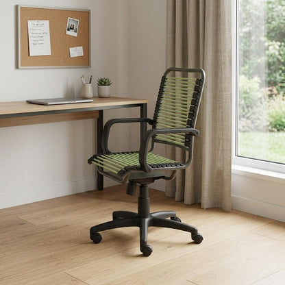 Green and Black Adjustable Swivel Bungee Rolling Office Chair