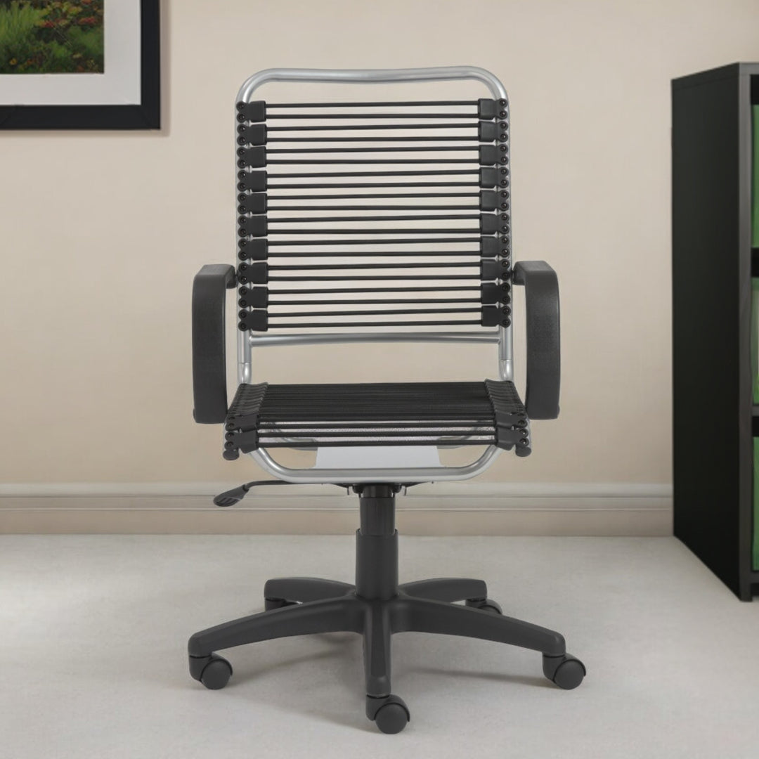 Black and Silver Adjustable Swivel Bungee Rolling Office Chair