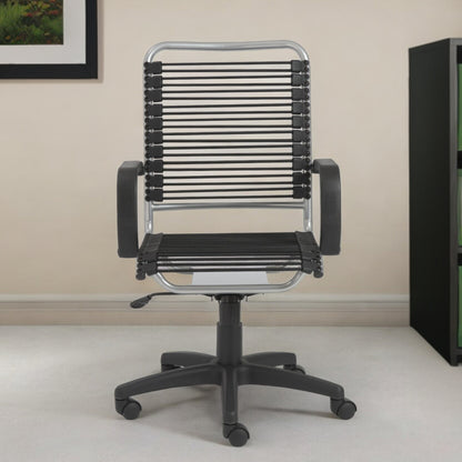 Black and Silver Adjustable Swivel Bungee Rolling Office Chair