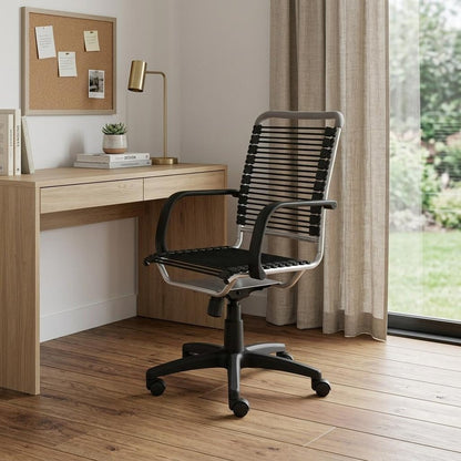 Black and Silver Adjustable Swivel Bungee Rolling Office Chair