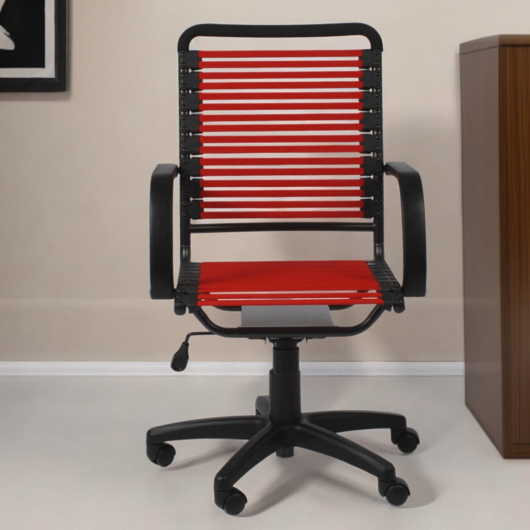 Red and Black Adjustable Swivel Bungee Rolling Office Chair