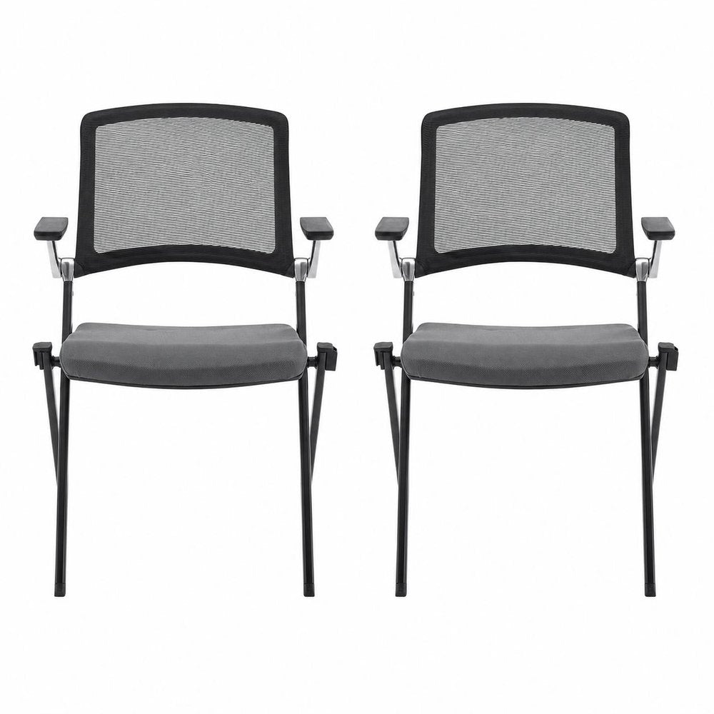 Set of Two Black Gray and Black Mesh Conference Office Chair