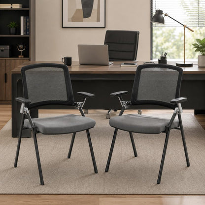Set of Two Black Gray and Black Mesh Conference Office Chair