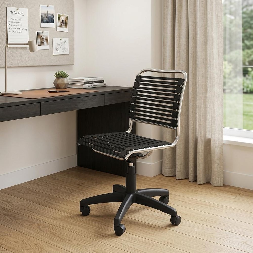 Black and Silver Adjustable Swivel Bungee Rolling Office Chair