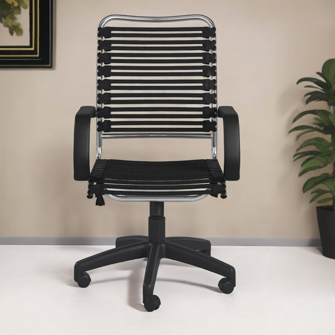 Black and Silver Adjustable Swivel Bungee Rolling Office Chair