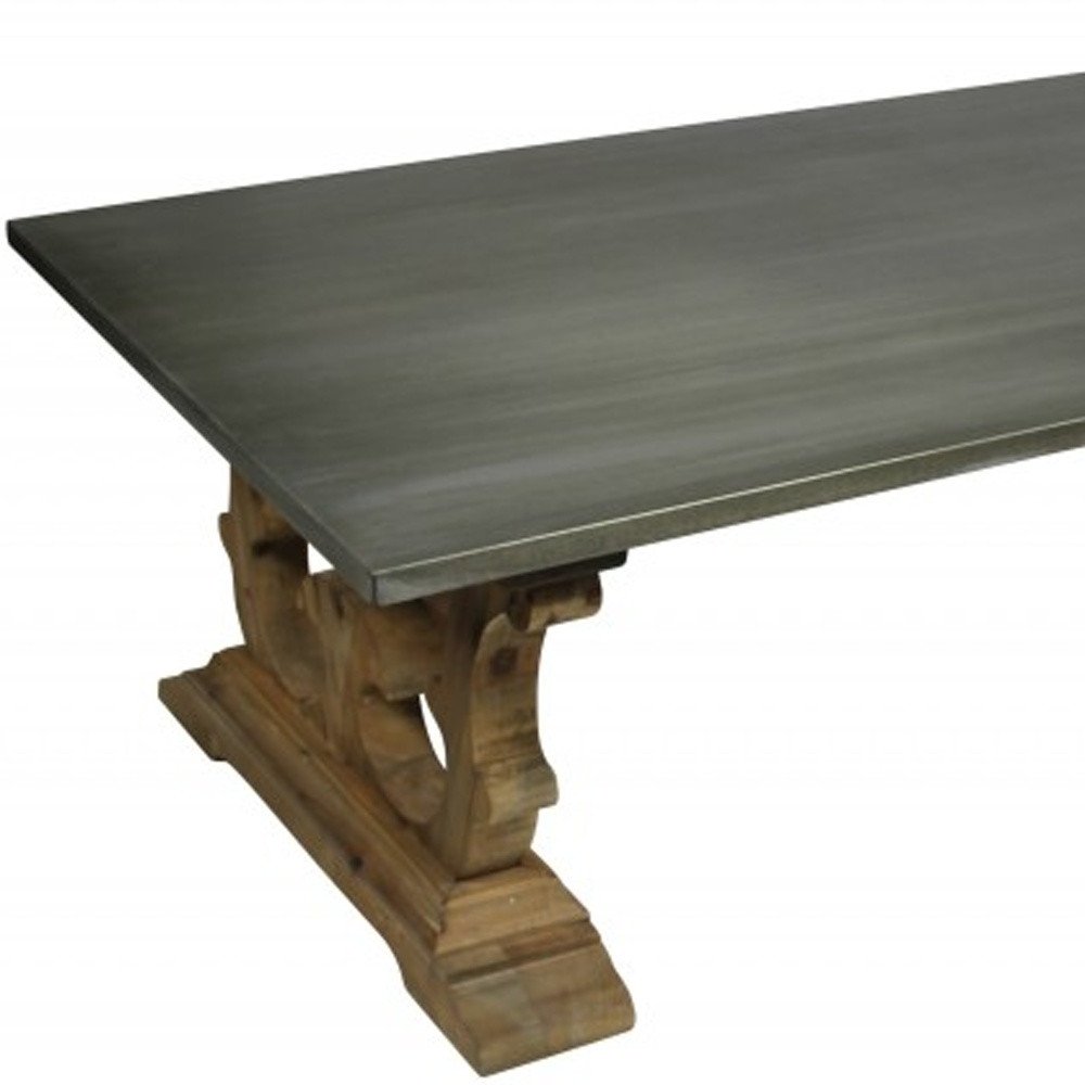 63" Gray and Brown Zinc and Solid Wood Pedestal Coffee Table