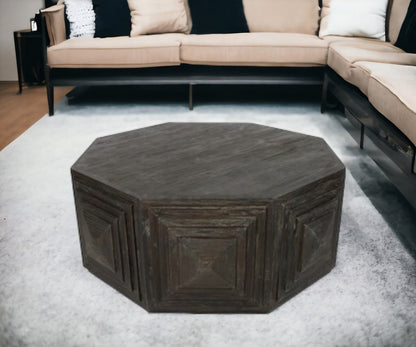 46" Brown Solid Wood Octagon Solid Coffee Table