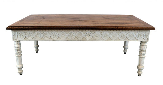 48" Brown and Ivory Solid Wood Coffee Table