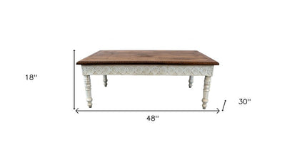 48" Brown and Ivory Solid Wood Coffee Table