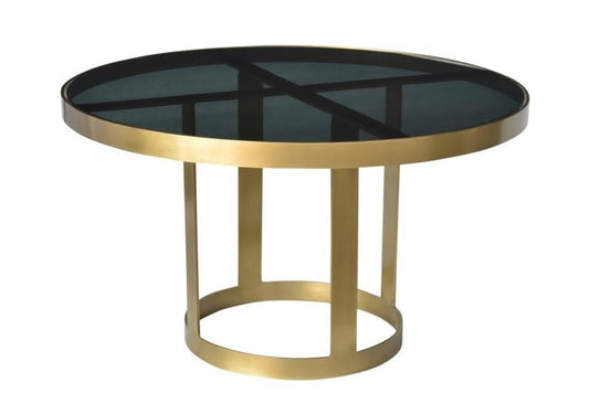 32" Black and Gold Glass and Iron Round Frame Coffee Table