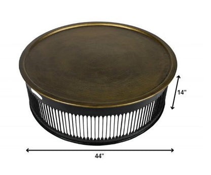 44" Brass Brass and Iron Round Frame Coffee Table