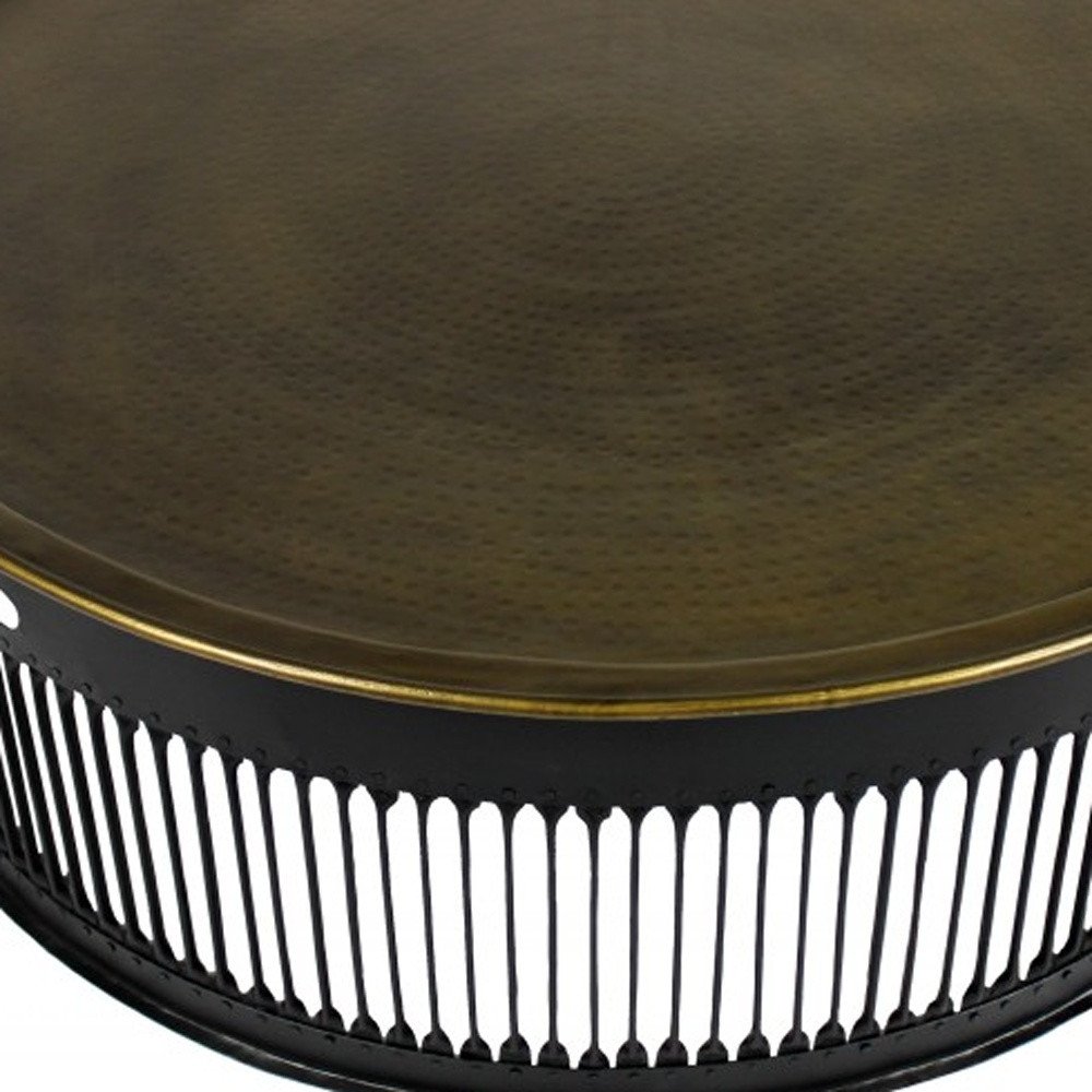 44" Brass Brass and Iron Round Frame Coffee Table