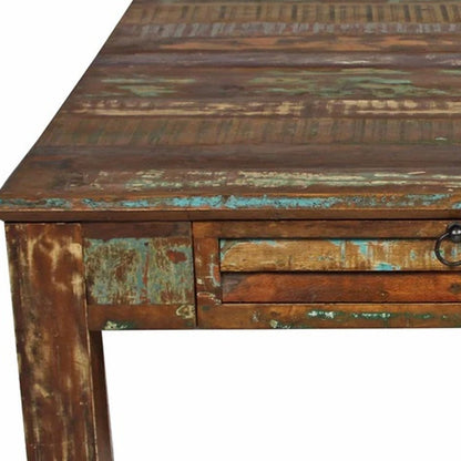 40" Green and Brown Solid Wood Square Coffee Table With Drawer