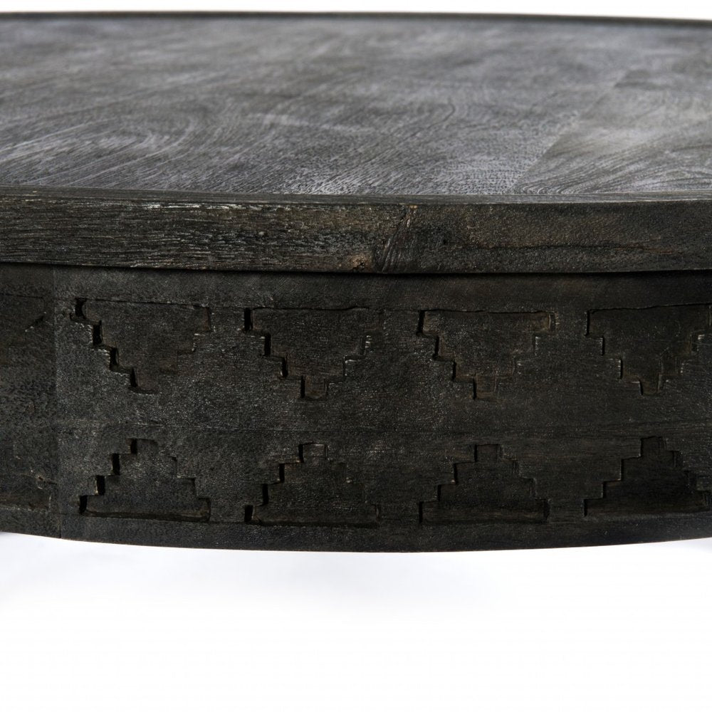 42" Gray Solid Wood Round Coffee Table
