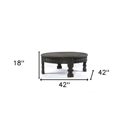 42" Gray Solid Wood Round Coffee Table