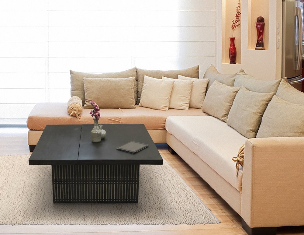40" Brown Solid Wood Lift Top Pedestal Coffee Table