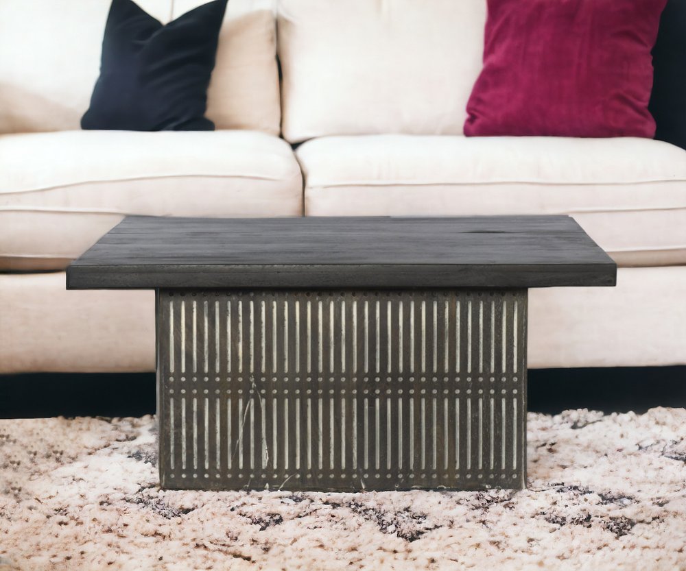 40" Brown Solid Wood Lift Top Pedestal Coffee Table
