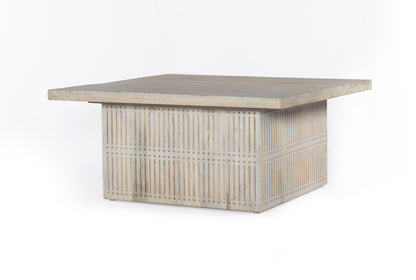 Rustic Graywash Carved Wood Storage Coffee Table