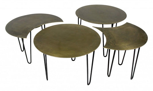Set of Four Brass Aluminum and Metal Free Form Frame Bunching Coffee Tables