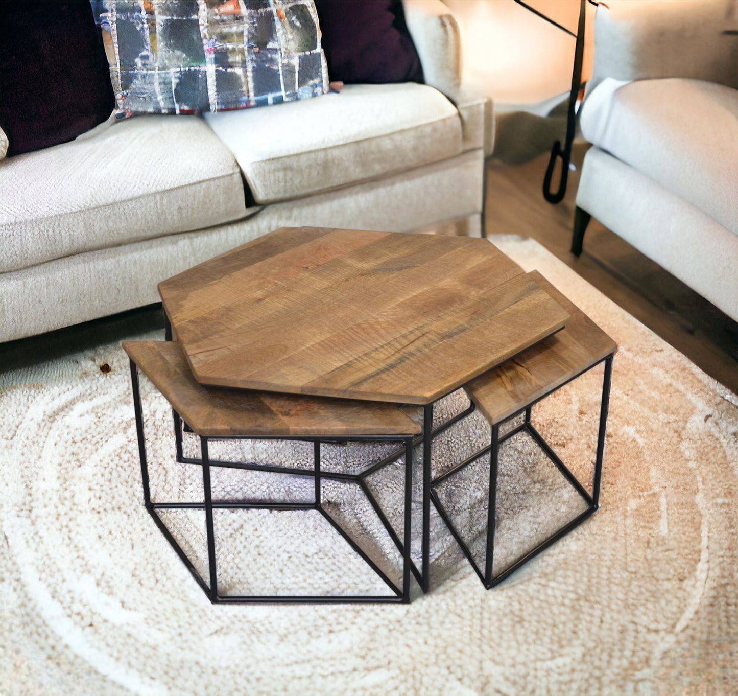 Set of 4 Geometric Wooden Coffee Tables