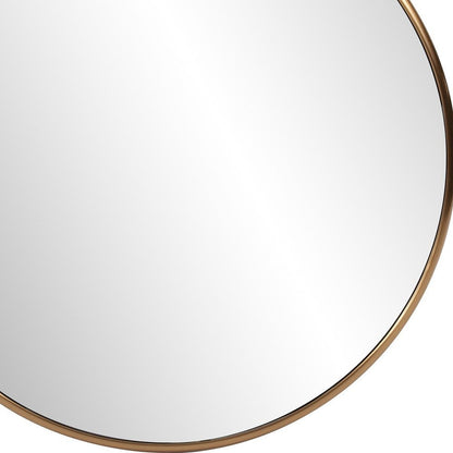 32" Antiqued Brushed Brass Round Wall Mirror