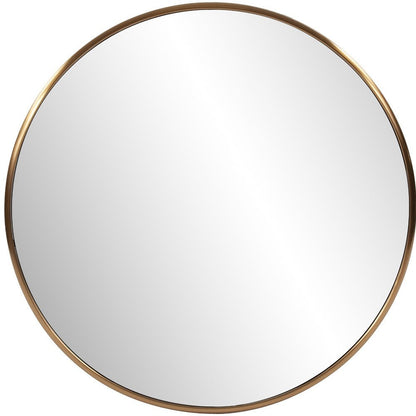 32" Antiqued Brushed Brass Round Wall Mirror