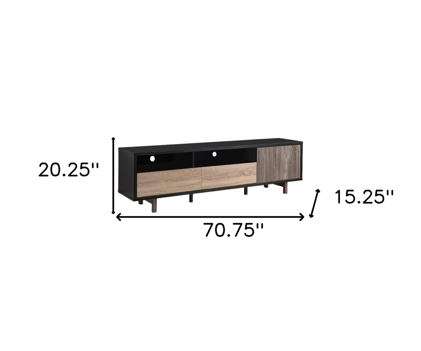 71" Brown And Black Particle Board And Mdf Cabinet Enclosed Storage TV Stand