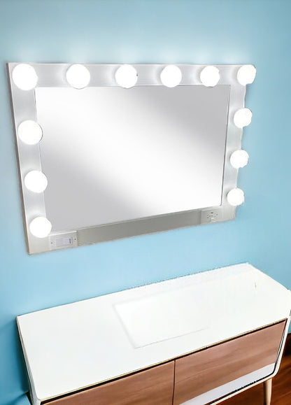 28" White Wood Framed Accent Mirror