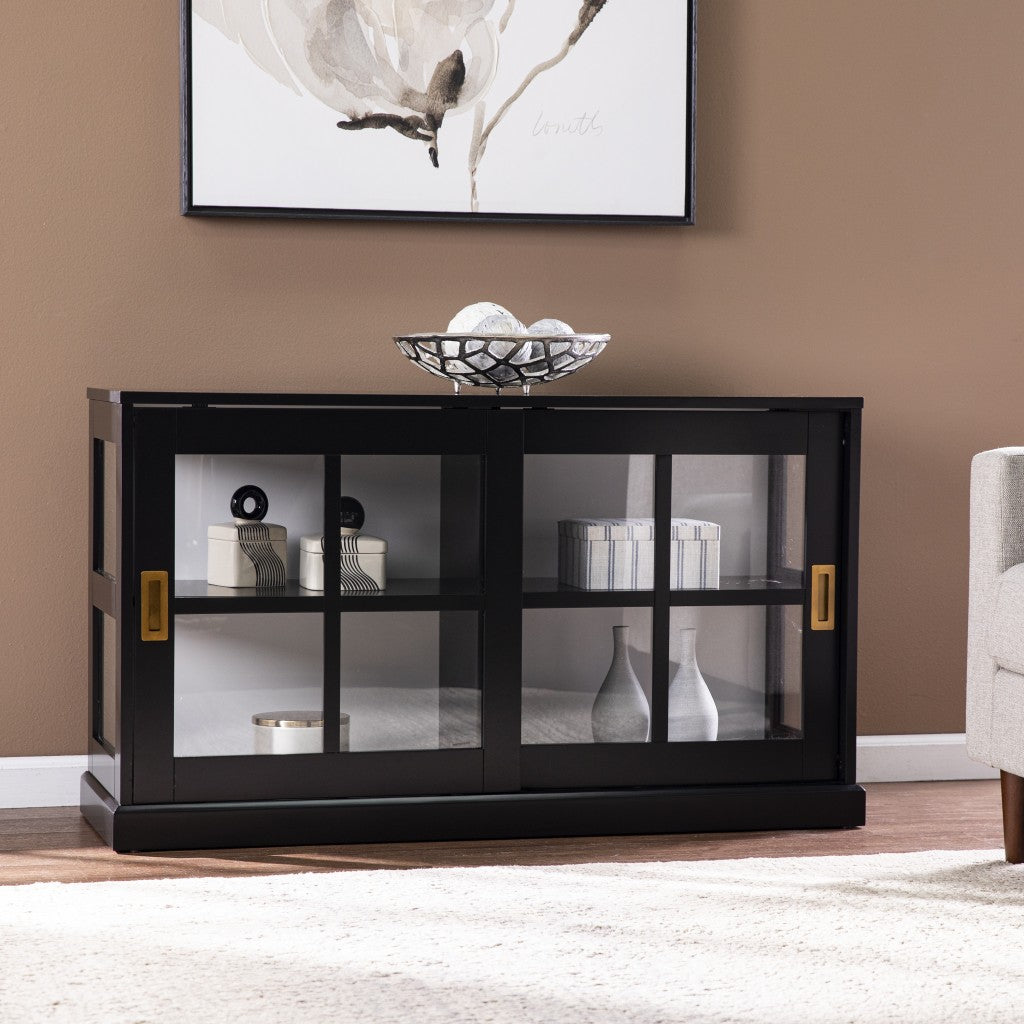 48" Black Sideboard with Two Glass Sliding Doors