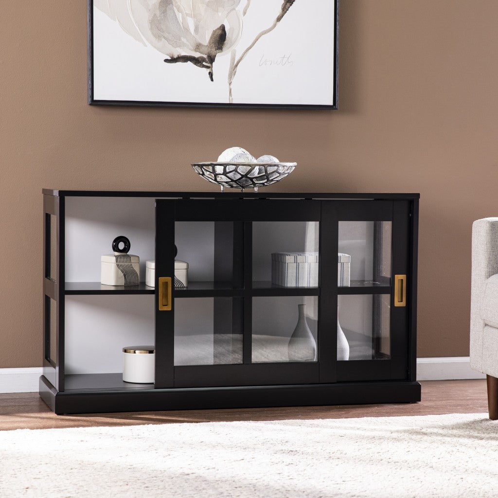 48" Black Sideboard with Two Glass Sliding Doors