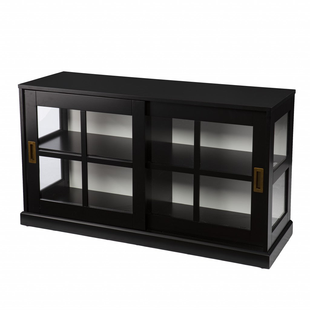 48" Black Sideboard with Two Glass Sliding Doors