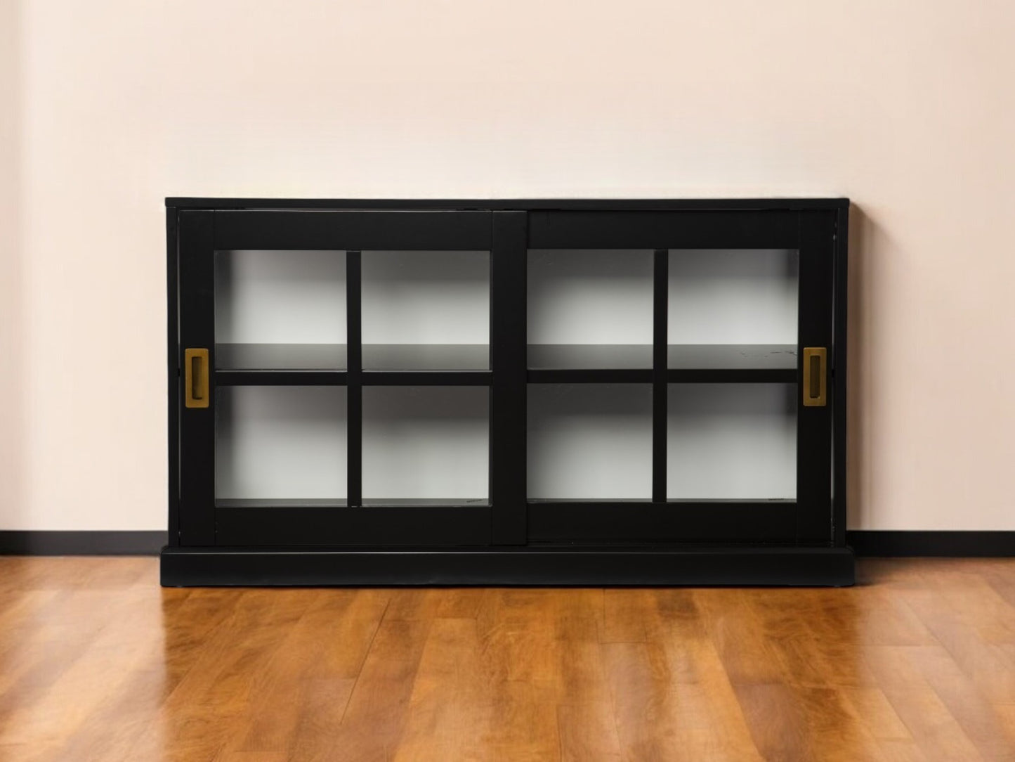 48" Black Sideboard with Two Glass Sliding Doors