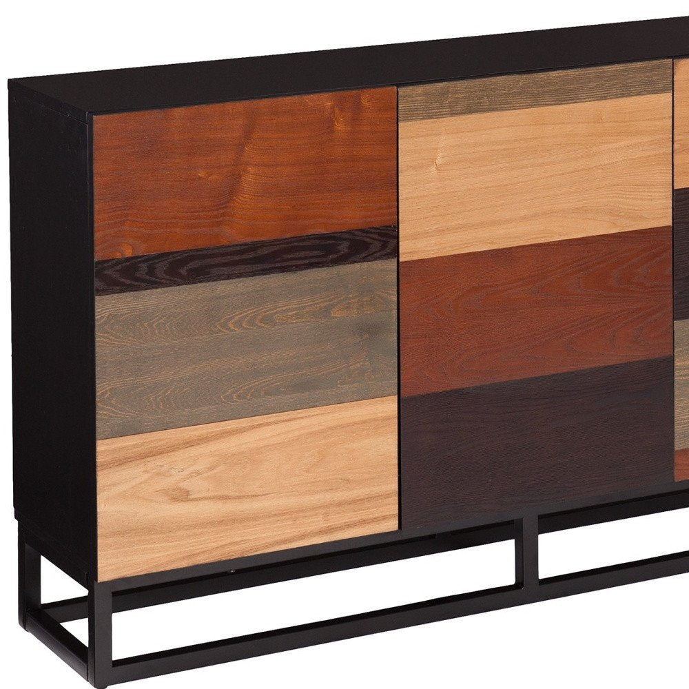 52" Brown Gray And Black Patch Three Door Sideboard Cabinet
