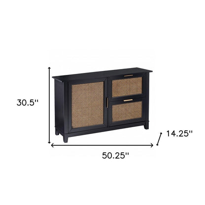 50" Black Solid Wood Two Drawer Sideboard