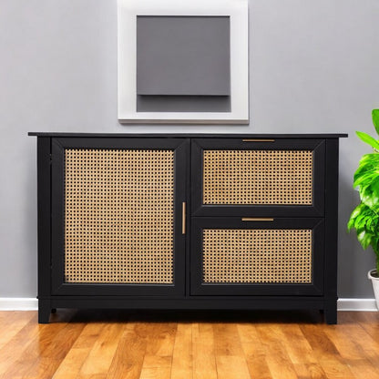 50" Black Solid Wood Two Drawer Sideboard