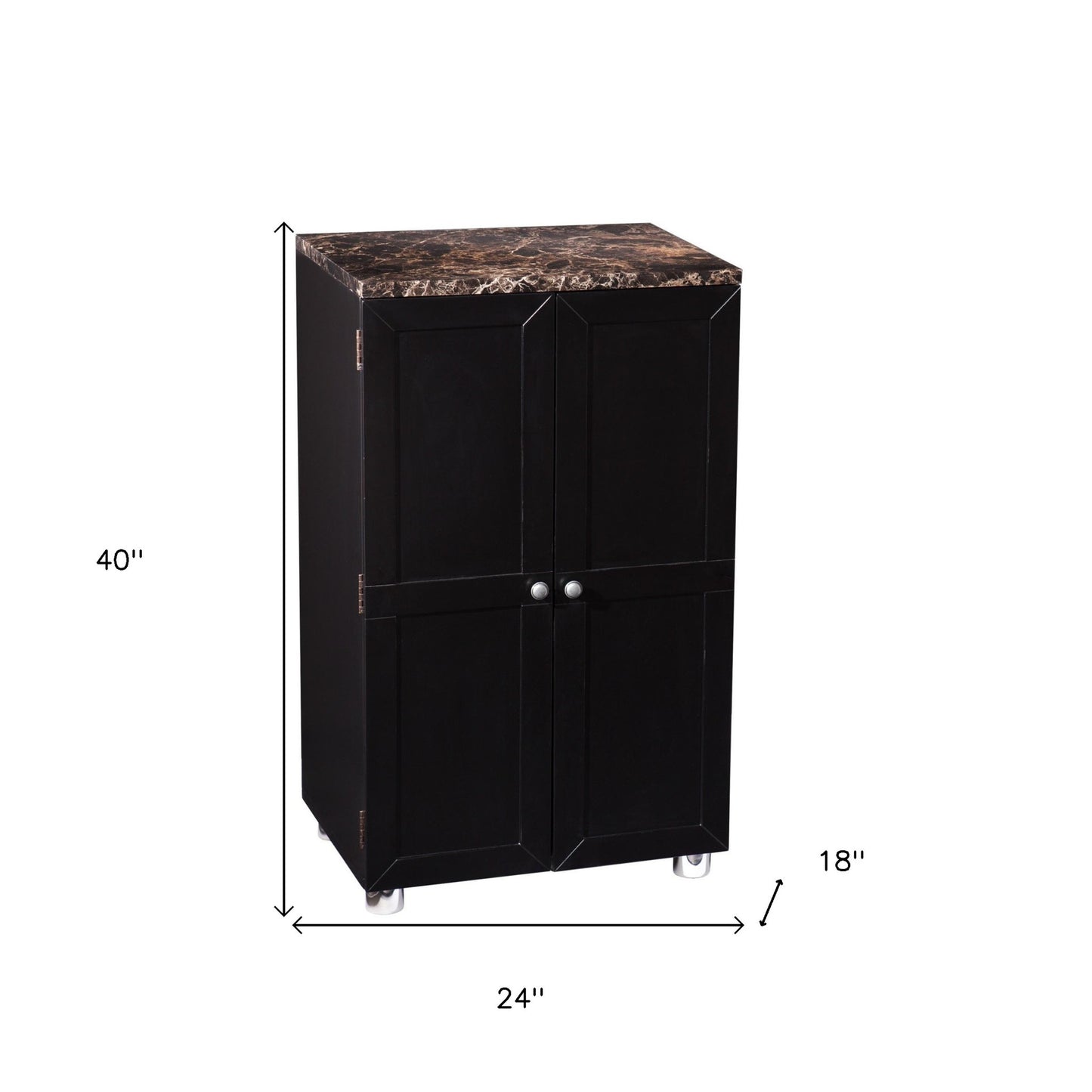 Metro Black Wood and Marble Bar Cabinet