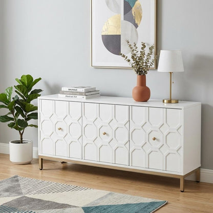 59" White and Gold Sideboard with Three Doors
