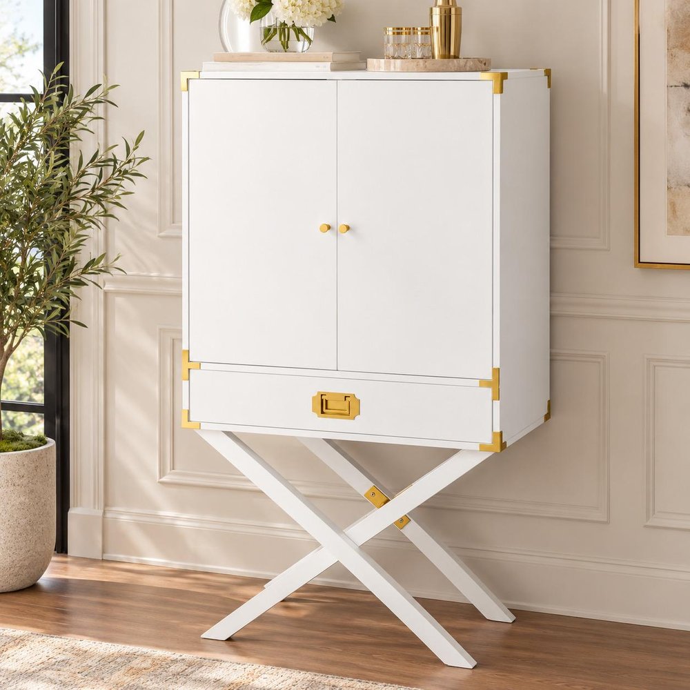 30" White Corner Display Stand With One Shelf And One Drawer
