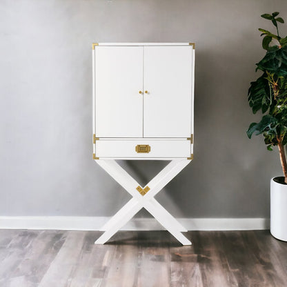 30" White Corner Display Stand With One Shelf And One Drawer