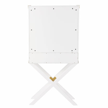 30" White Corner Display Stand With One Shelf And One Drawer