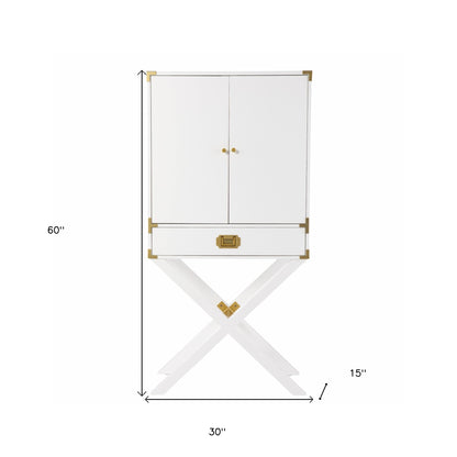 30" White Corner Display Stand With One Shelf And One Drawer