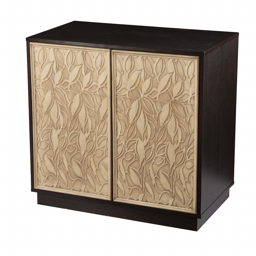 Brown and Cream Sculptural Leaf Accent Storage Cabinet