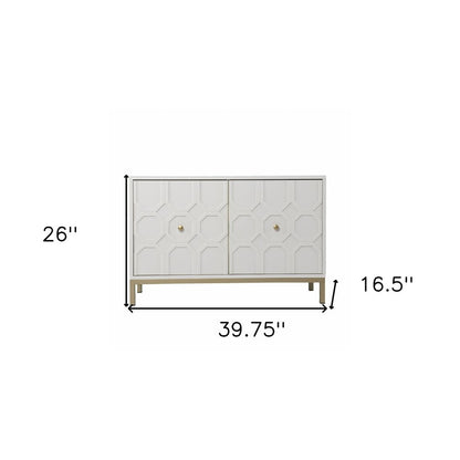 40" White Carved Geometric Sideboard with Two Doors
