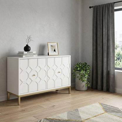 40" White Carved Geometric Sideboard with Two Doors