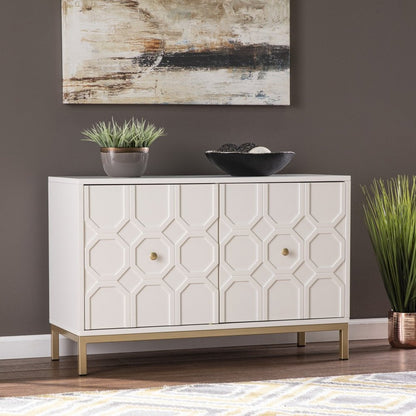 40" White Carved Geometric Sideboard with Two Doors