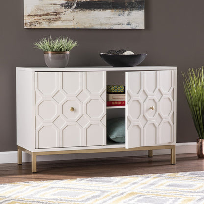 White and Gold Moroccan Dynasty Two Door Accent Cabinet