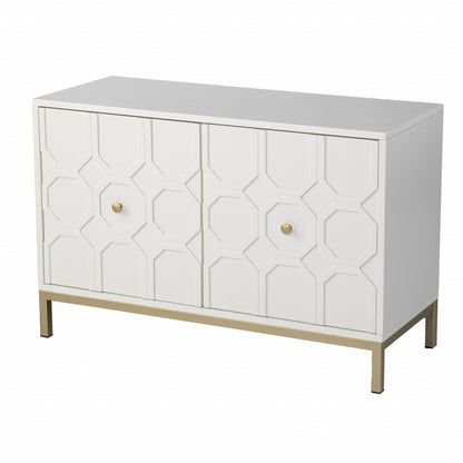 40" White Carved Geometric Sideboard with Two Doors