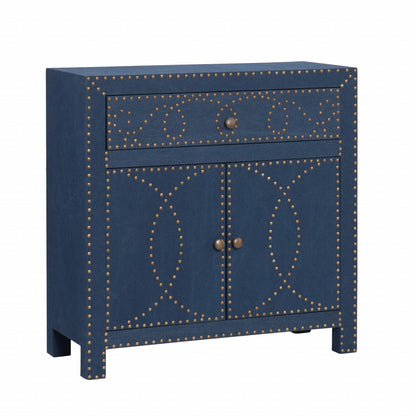 Navy and Brass Nailhead Accent Storage Cabinet